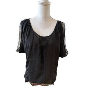 Joie Silk Chiffon Lace Trim Flowy Romantic Sleeveless Top Black XS